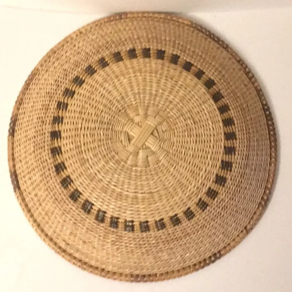 Handmade weaved basket Ghana centerpiece EUC